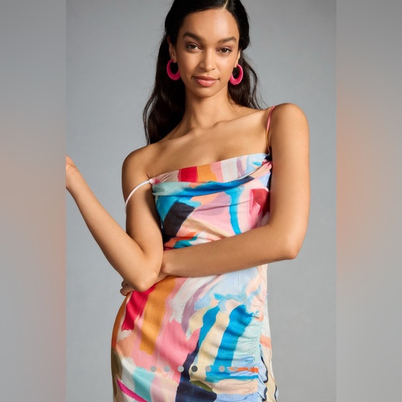 ❌SOLD❌NWT ANTHROPOLOGIE Square Cowl Neck Ruched Side Slip Dress (Altered) - Picture 2 of 15